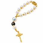 Pearl Catholic steering wheel rosary for a car interior