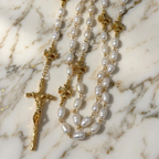 Freshwater Pearl Catholic Rosary | Gold Crucifix Prayer Beads for Baptism, Confirmation & Christian Gift