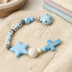 Personalized Silicone Baby Rosary Clip | Teething Pacifier Holder for Baptism, Christening & Baby Gift