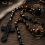 Tiger Eye Rosary Beads Catholic Prayer Beads for Men, Handmade Black Crucifix Rosary, Christian Gift for Him Baptism Confirmation Gift