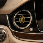 Catholic car air vent clip with Virgin Mary medal design, green religious charm and Christian vehicle decor