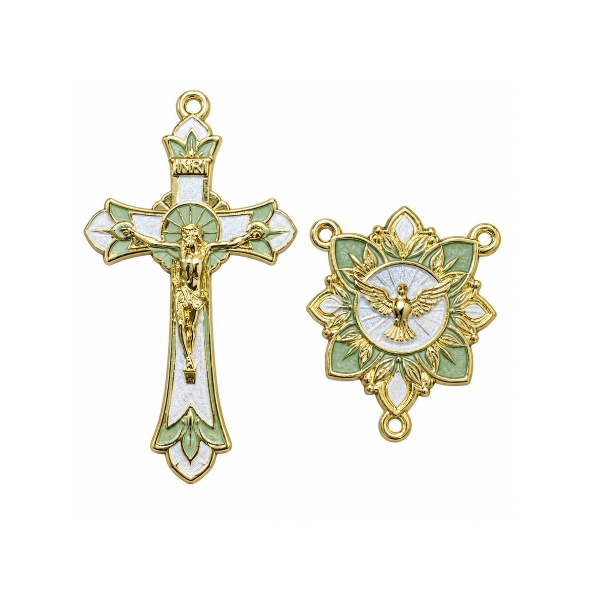 Juego de crucifijo del Espíritu Santo y centro de rosario floral ｜GT-HS-034