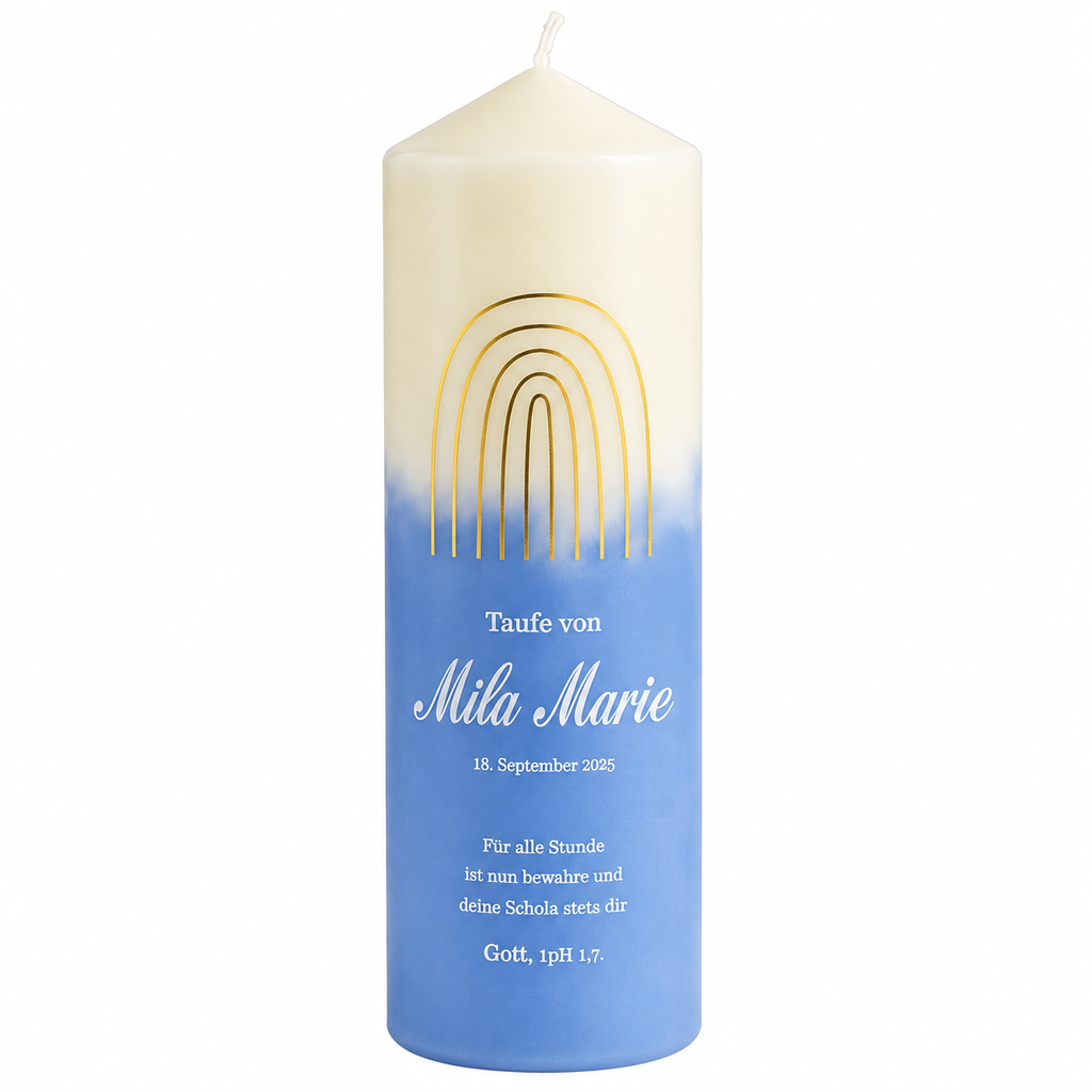 Personalisierte Taufkerze Regenbogen Dusty Blue