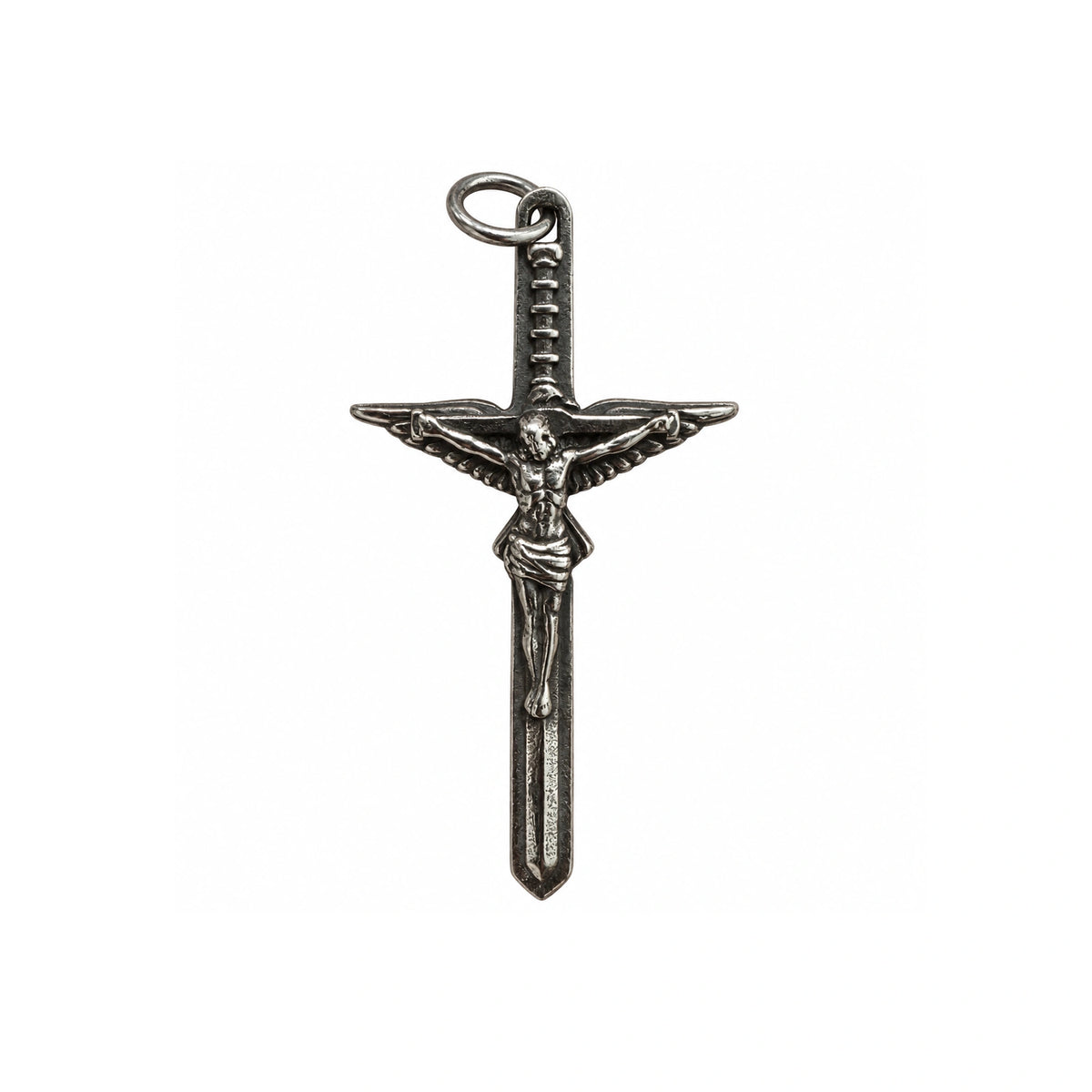 Colgante de crucifijo de espada en tono plateado antiguo | AS-SC-036