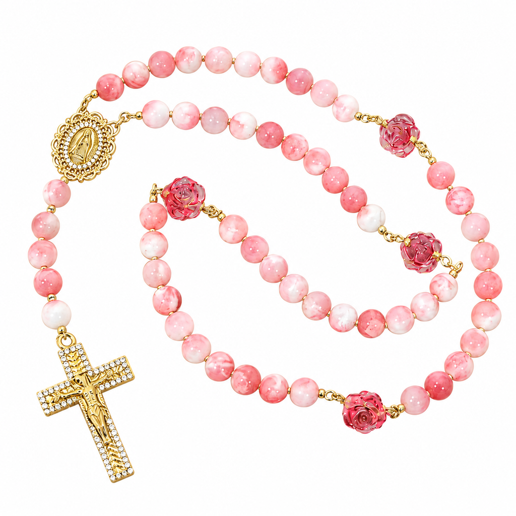 Pink Gemstone Catholic Rosary
