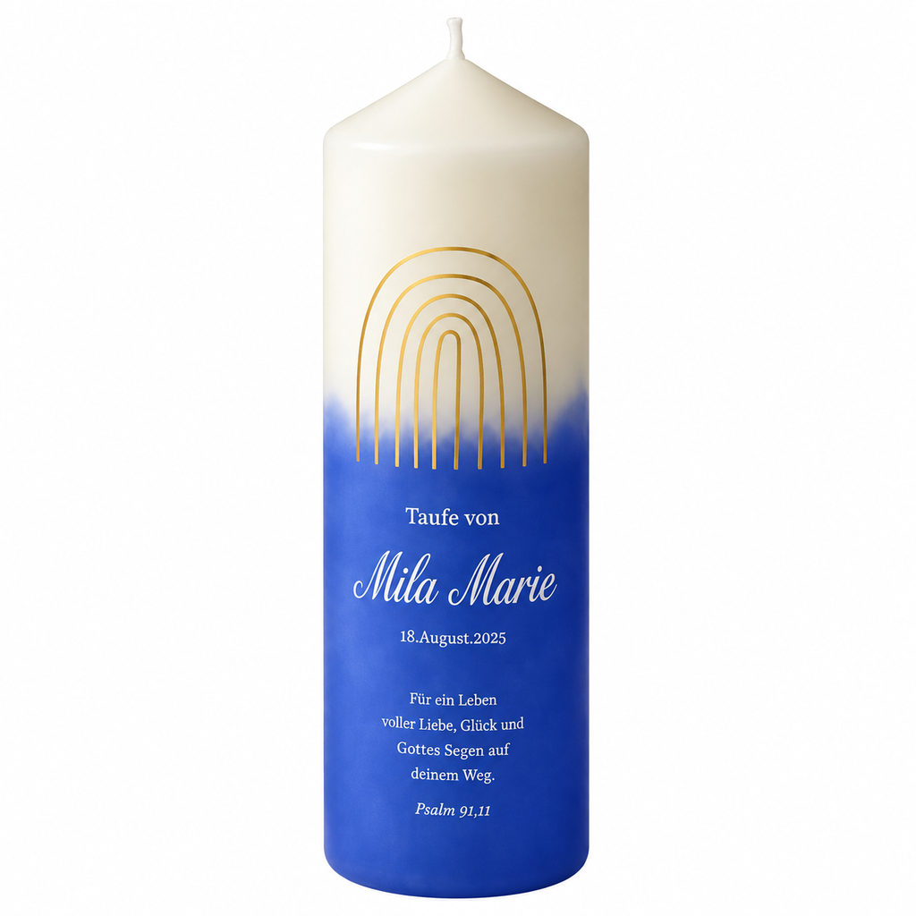 Vela de bautizo personalizada Arcoíris azul