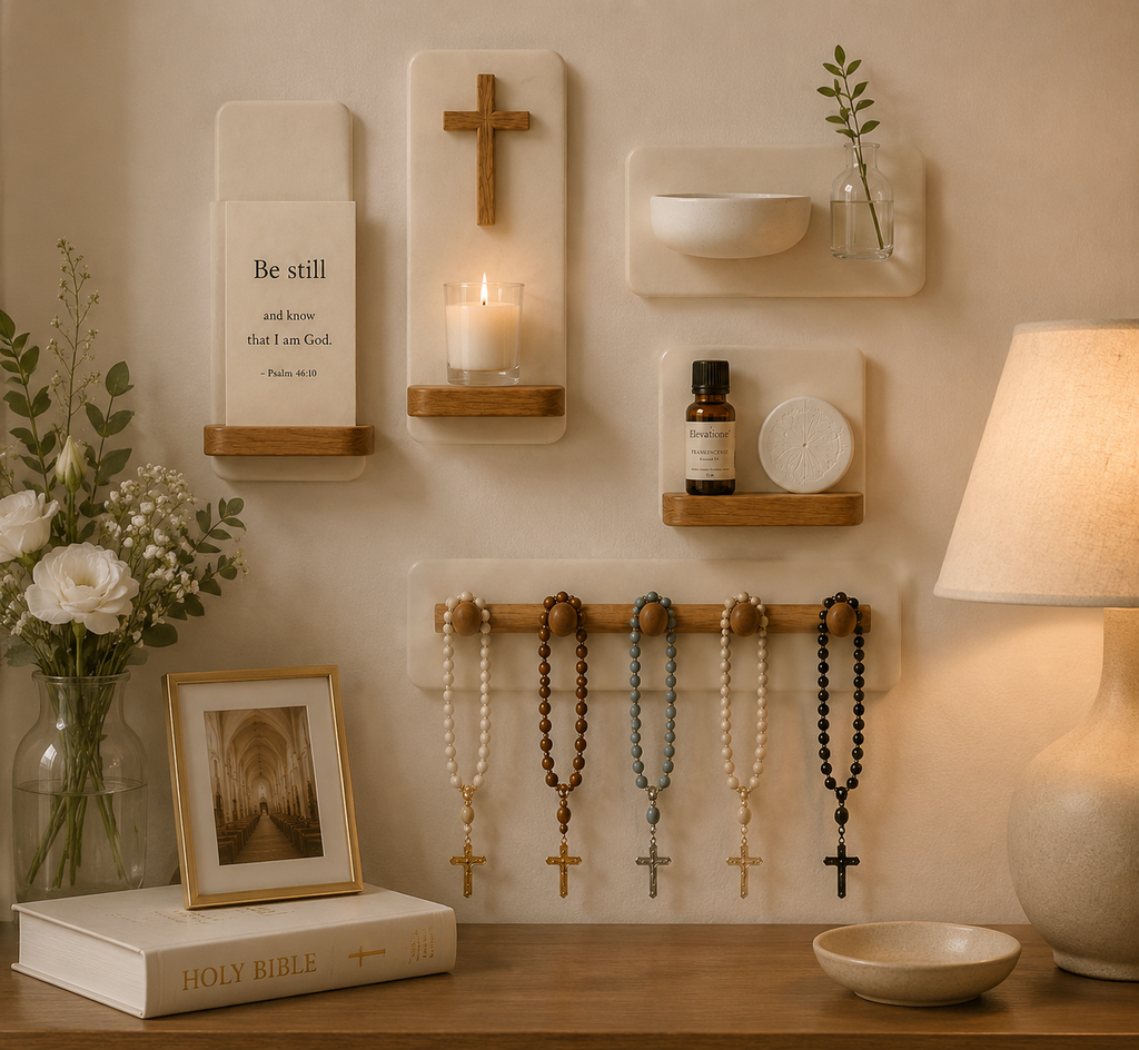 Prayer Corner Home Decor Set | Christian Faith & Meditation Display for Baptism Gifts, Prayer Space & Spiritual Reflection