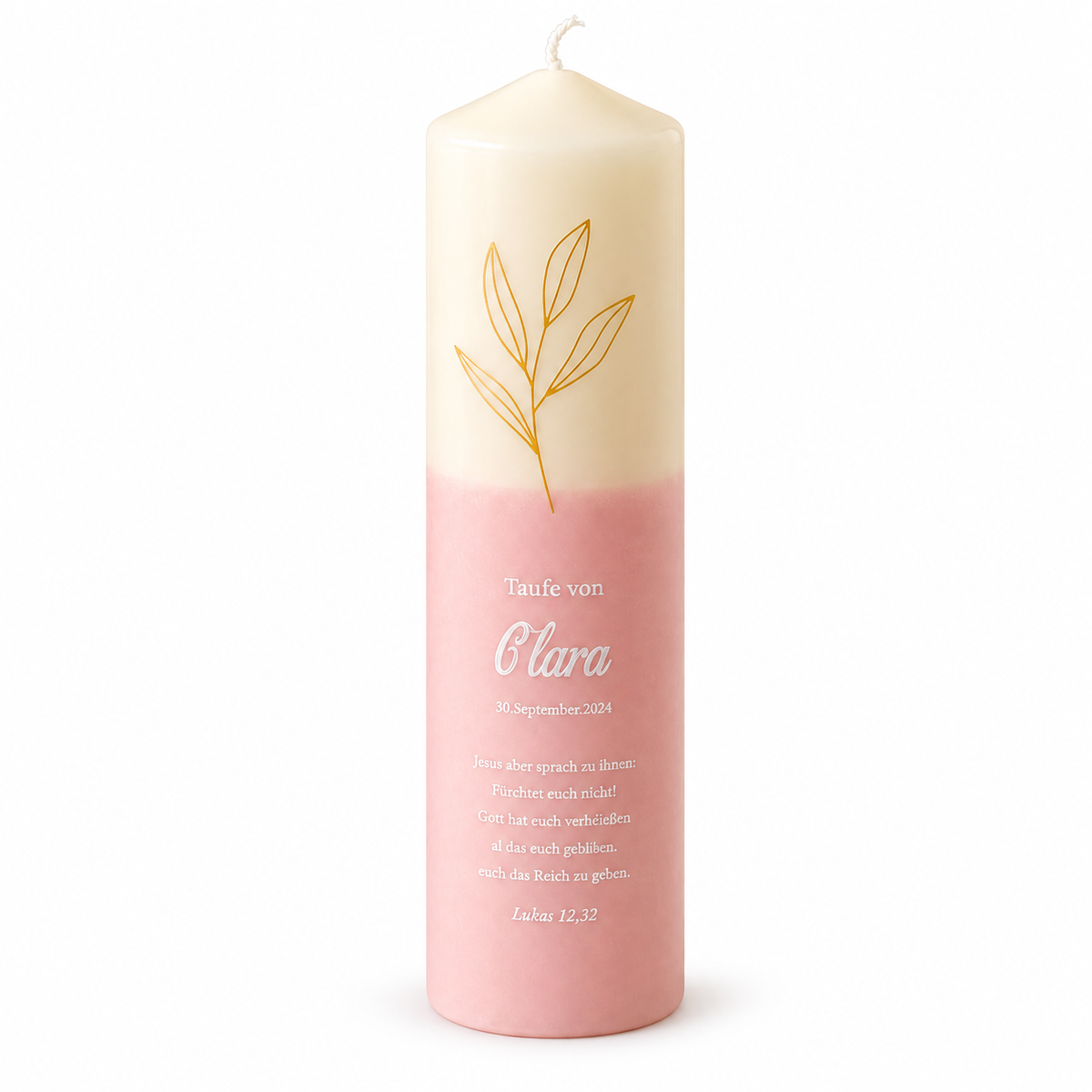 Vela de bautizo Olive Grace en tonos rubor y marfil