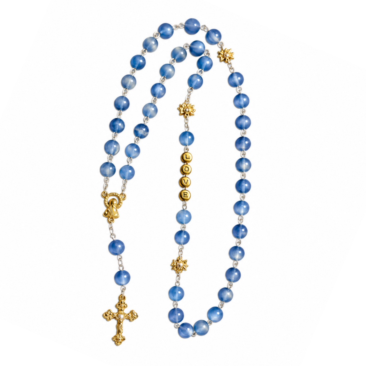 Rosario católico azul