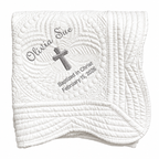 Personalized baptism blanket with a child's name and baptism date
