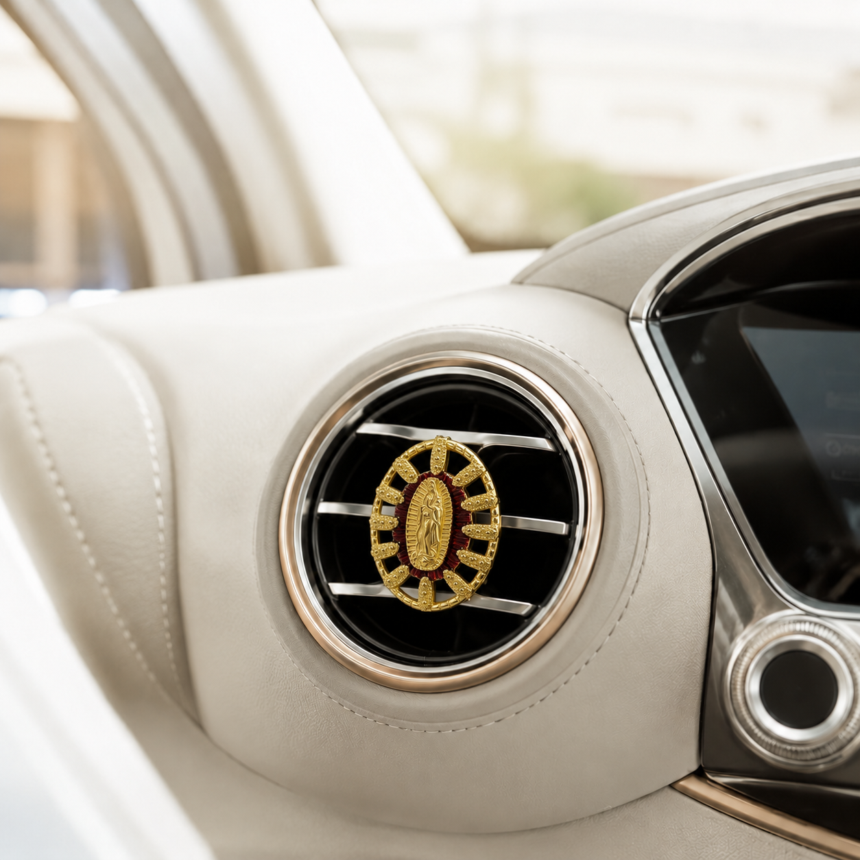 Catholic Virgin Mary car vent clip gift featuring a meaningful faith symbol for Christian drivers