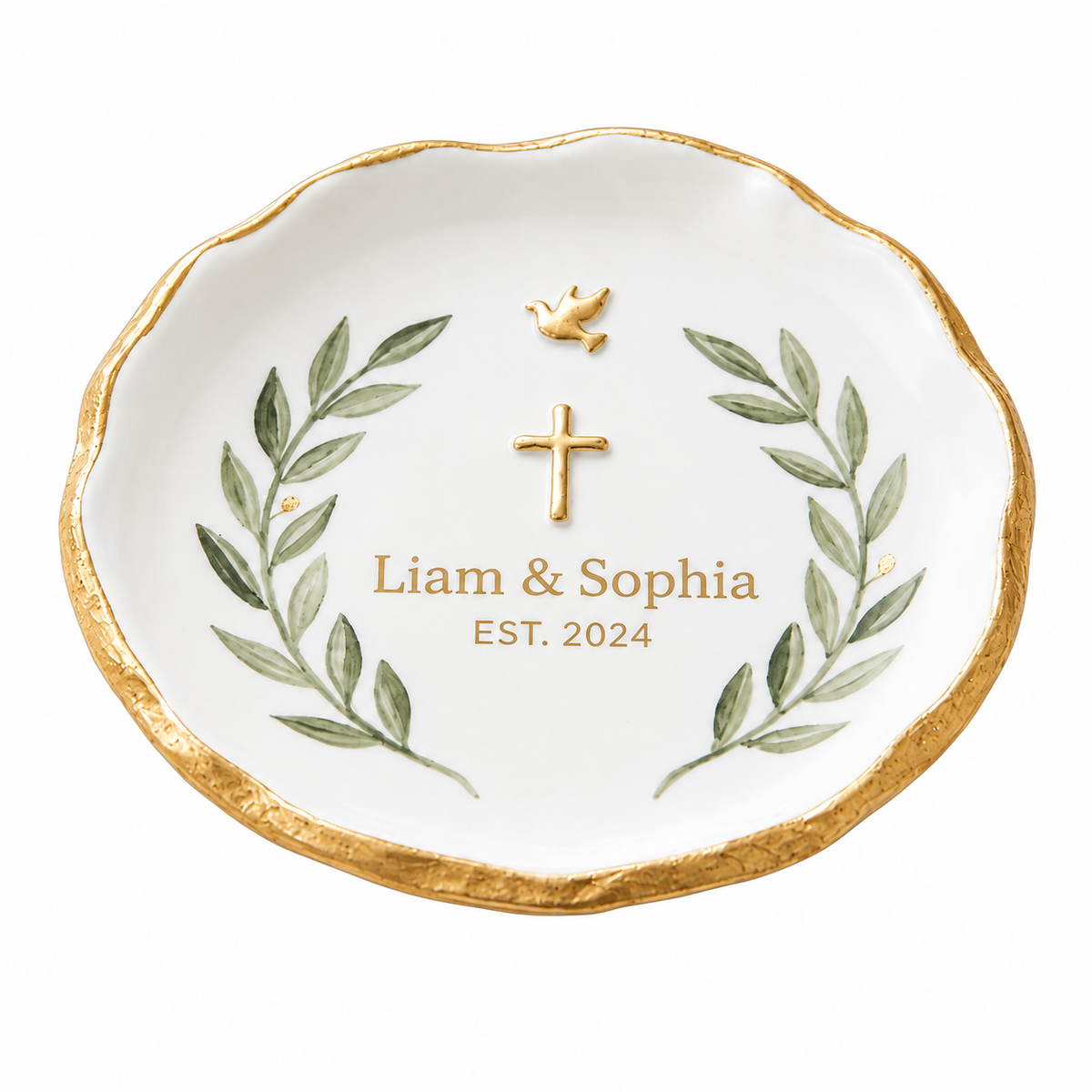 Wedding Ring Dish – Scalloped Gold Rim Jewelry Tray