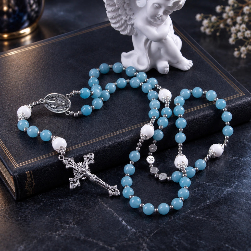 Rosario católico azul
