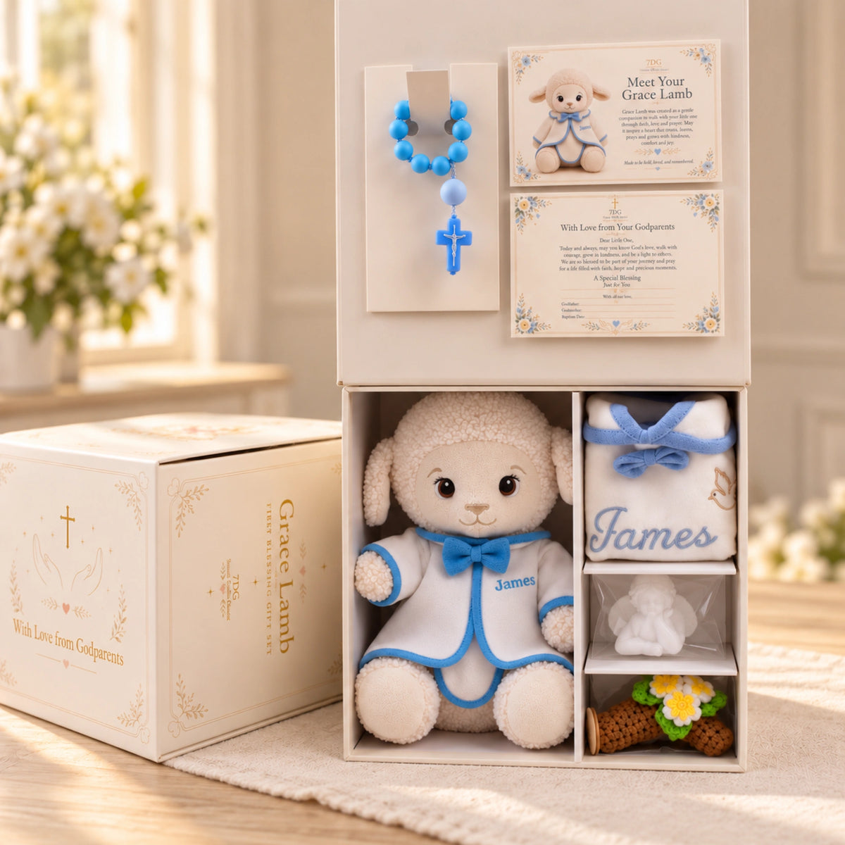 Premium Personalized Baptism Lamb Gift Set