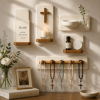 Catholic prayer corner wall display ceramic oak home faith meditation sacred space