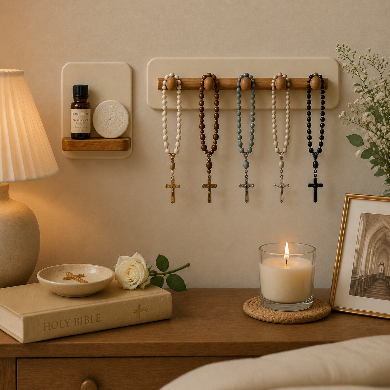 Prayer Corner Home Decor Set | Christian Faith & Meditation Display for Baptism Gifts, Prayer Space & Spiritual Reflection