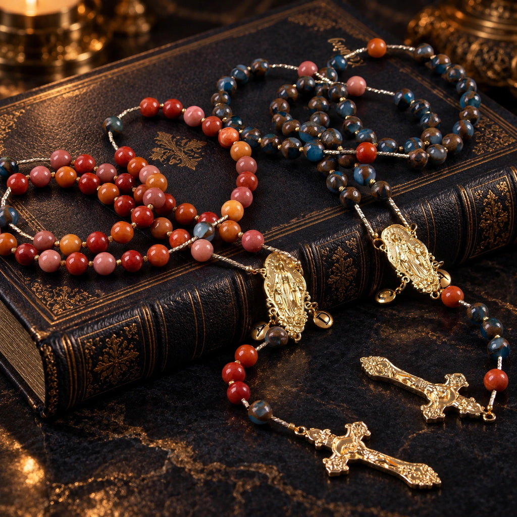 Bride and groom rosary set designed as a meaningful Catholic wedding gift, marriage keepsake, and prayer piece for couples.