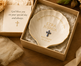 Personalized porcelain baptism dish custom name engraved gold rim christening keepsake