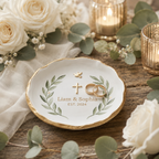 Personalized gold rim ring dish engraved names wedding baptism keepsake jewelry tray