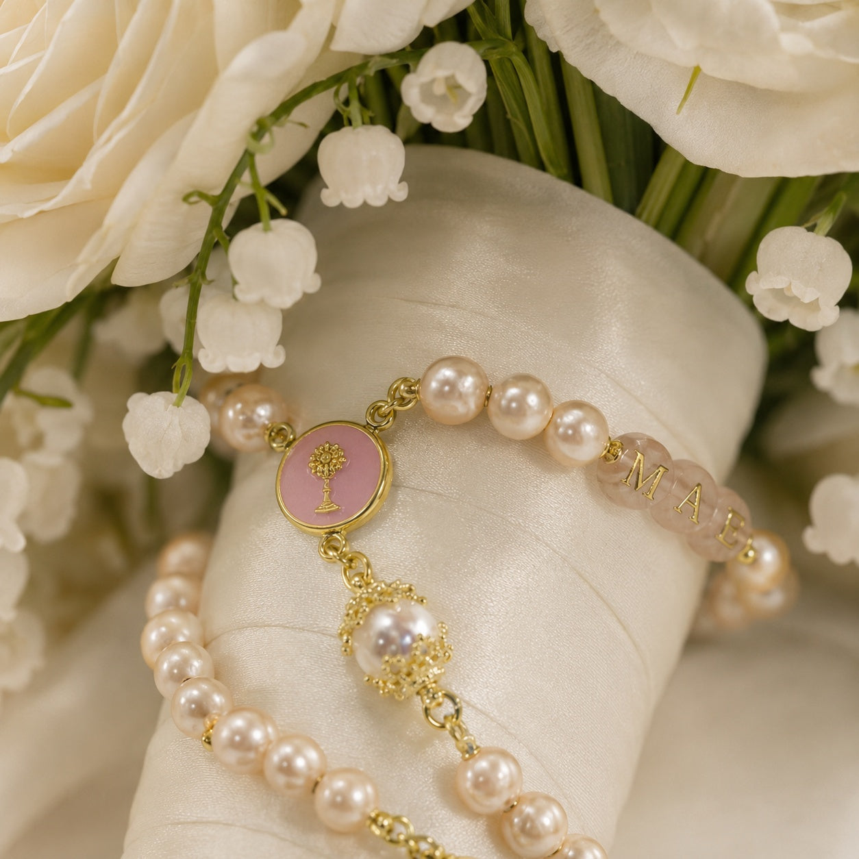 Pink Enamel Chalice Medal Detail