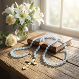 Handcrafted Blue Glass Catholic Rosary