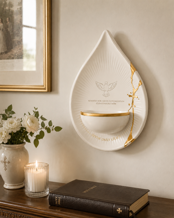 Sacred Holy Water Font | Matte Sand Ceramic Cross – Modern Spiritual Home Decor, Baptism & Blessing Gift