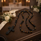 Catholic Wedding Rosary for Groom, Men's Black Rosary with Tiger Eye Beads, Christian Wedding Gift, Marriage Blessing Keepsake