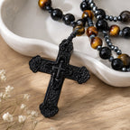 Tiger Eye Rosary Beads Catholic Prayer Beads for Men, Handmade Black Crucifix Rosary, Christian Gift for Him Baptism Confirmation Gift