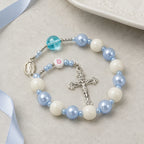 Blue Catholic Car Rosary, Steering Wheel Rosary, Personalized Initial Car Charm, Silver Crucifix, Driver Gift