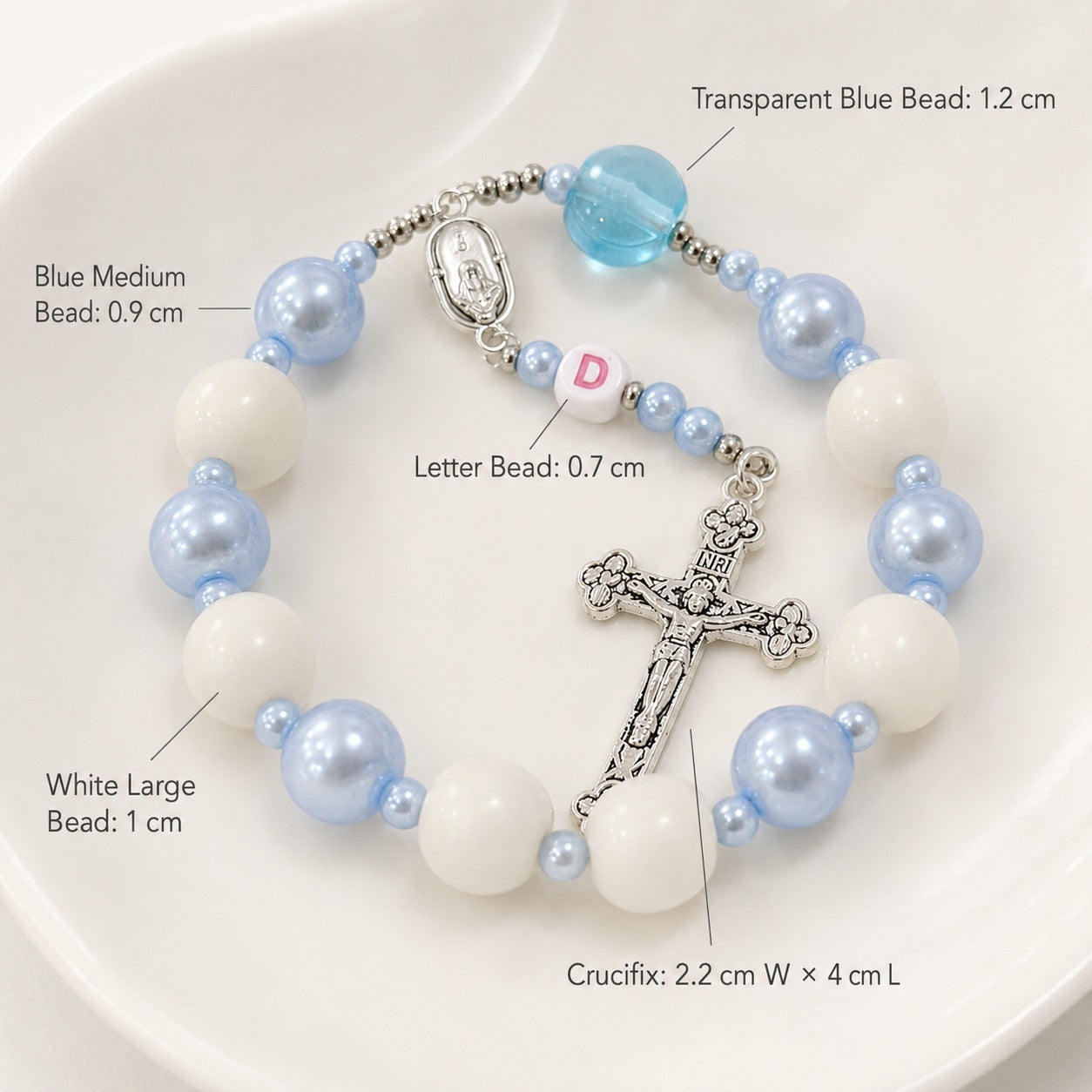 Blue Catholic Car Rosary, Steering Wheel Rosary, Personalized Initial Car Charm, Silver Crucifix, Driver Gift
