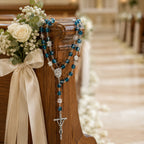 Blue Wedding Rosary Beads for Bride, Catholic Bridal Bouquet Prayer Beads with Silver Crucifix, Something Blue Wedding Gift