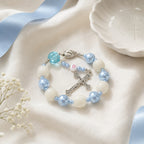 Blue Catholic Car Rosary, Steering Wheel Rosary, Personalized Initial Car Charm, Silver Crucifix, Driver Gift