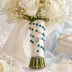 Blue Wedding Rosary Beads for Bride, Catholic Bridal Bouquet Prayer Beads with Silver Crucifix, Something Blue Wedding Gift