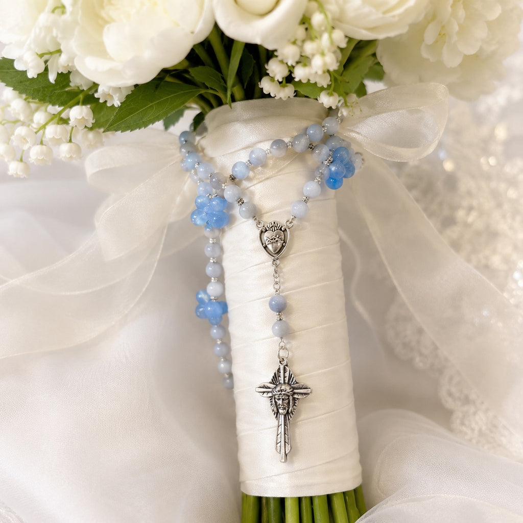 Something Blue Catholic Wedding Rosary, Bridal Bouquet Rosary, Blue Prayer Beads, Bride Gift, Marriage Keepsake