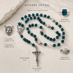 Blue Wedding Rosary Beads for Bride, Catholic Bridal Bouquet Prayer Beads with Silver Crucifix, Something Blue Wedding Gift
