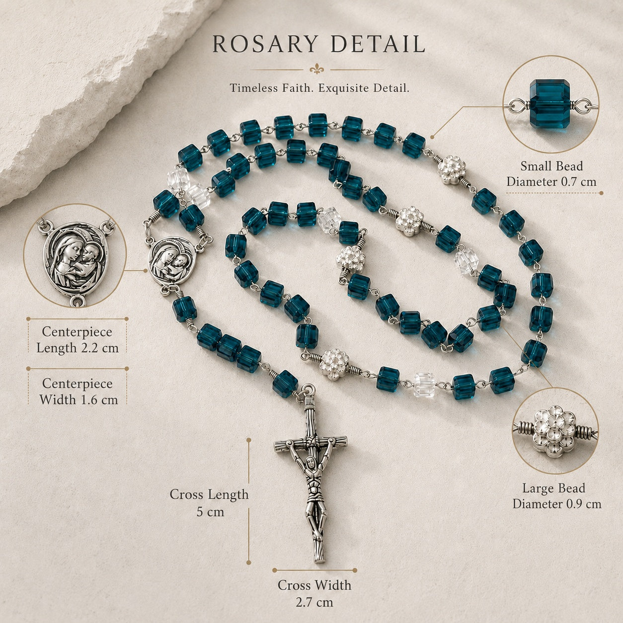 Blue Wedding Rosary Beads for Bride, Catholic Bridal Bouquet Prayer Beads with Silver Crucifix, Something Blue Wedding Gift