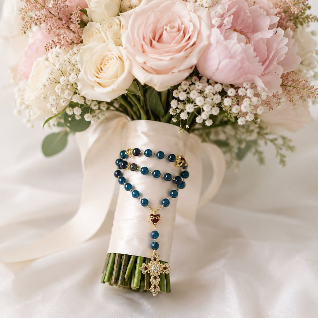 Catholic Wedding Rosary, Bridal Bouquet Rosary, Something Blue Wedding Gift, Personalized Marriage Keepsake, Bridal Prayer Beads