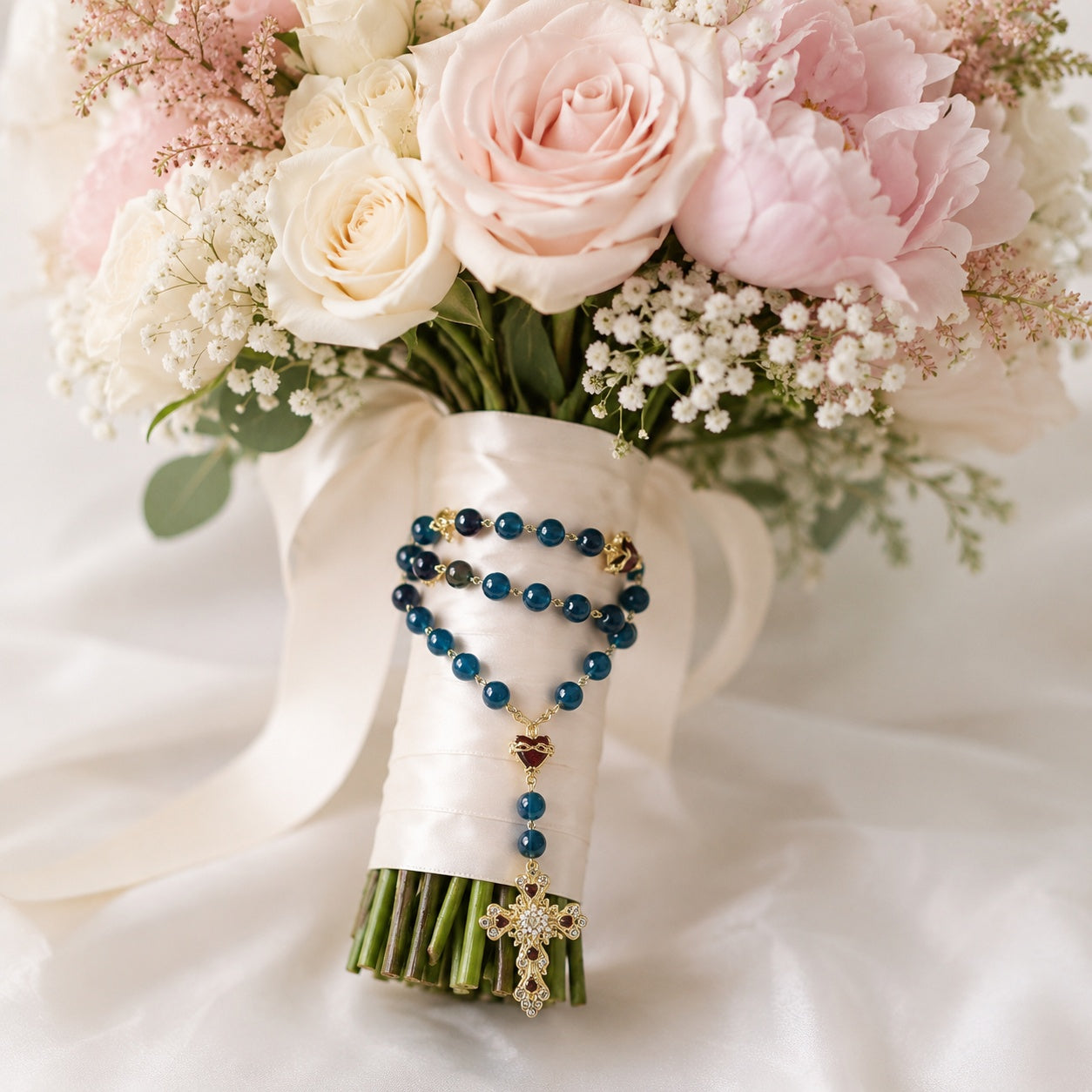 Catholic Wedding Rosary, Bridal Bouquet Rosary, Something Blue Wedding Gift, Personalized Marriage Keepsake, Bridal Prayer Beads