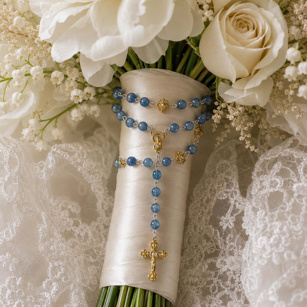 Something Blue Wedding Rosary, Bridal Bouquet Rosary, Catholic Bride Gift, Blue Prayer Beads, Marriage Keepsake