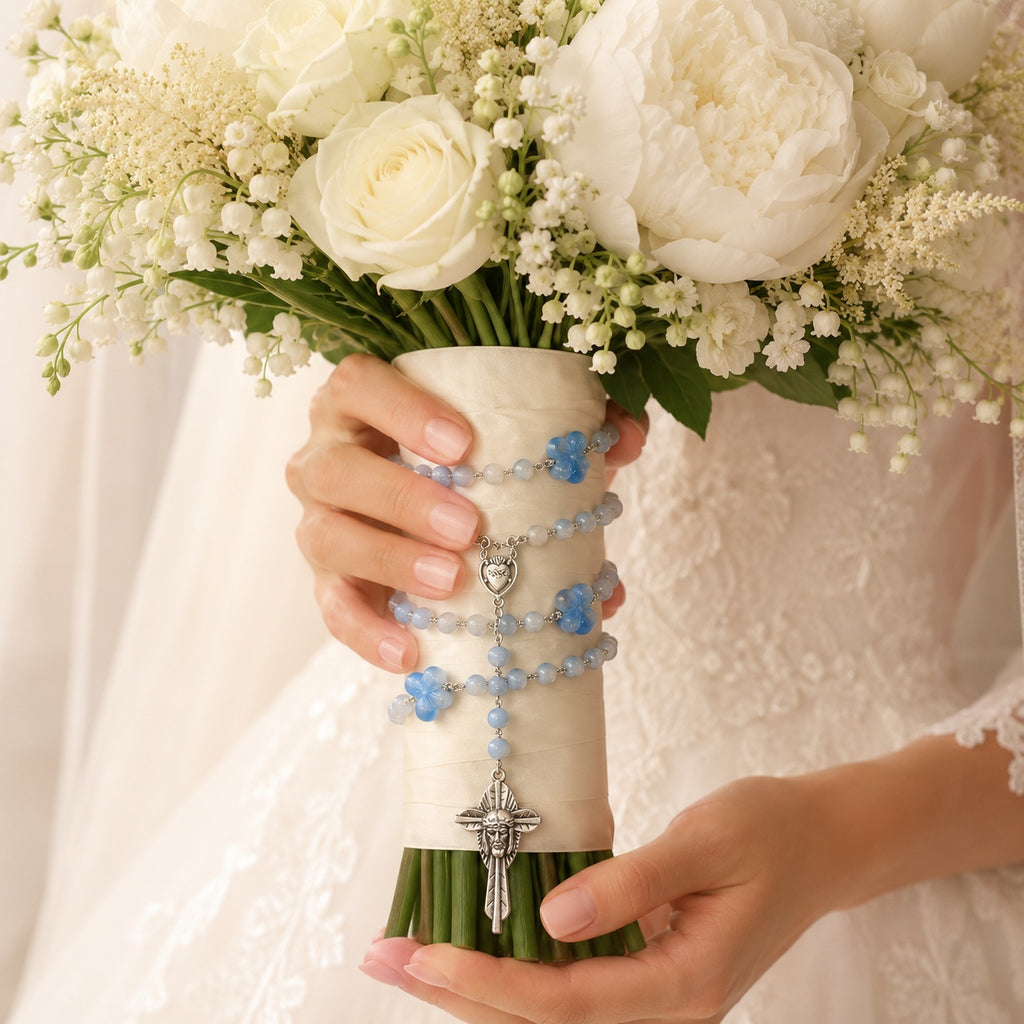 Something Blue Catholic Wedding Rosary, Bridal Bouquet Rosary, Blue Prayer Beads, Bride Gift, Marriage Keepsake