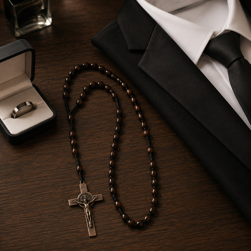 Men's Olive Wood Catholic Rosary, Handmade Prayer Beads with Crucifix, Traditional Christian Gift for Men