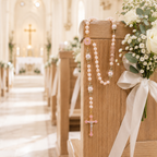 Wedding Rosary Beads for Bride, Pink Pearl Catholic Prayer Beads with Gold Crucifix, Bridal Bouquet Rosary Wedding Gift