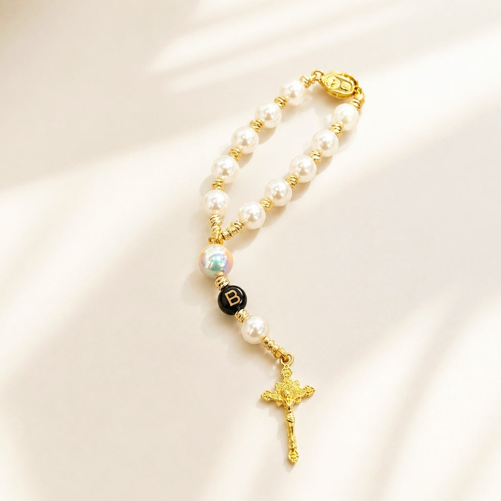 Catholic Car Rosary, Steering Wheel Rosary, Pearl Car Prayer Beads, Gold Crucifix Car Charm, Driver Gift
