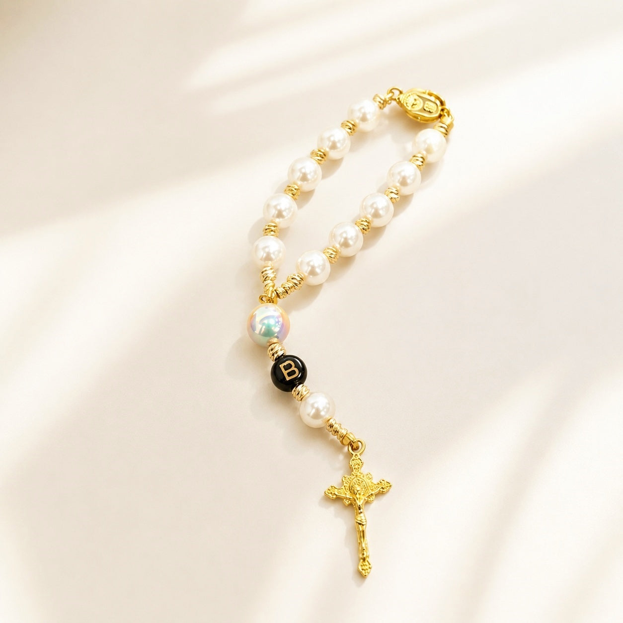 Catholic Car Rosary, Steering Wheel Rosary, Pearl Car Prayer Beads, Gold Crucifix Car Charm, Driver Gift