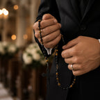 Catholic Wedding Rosary for Groom, Men's Black Rosary with Tiger Eye Beads, Christian Wedding Gift, Marriage Blessing Keepsake