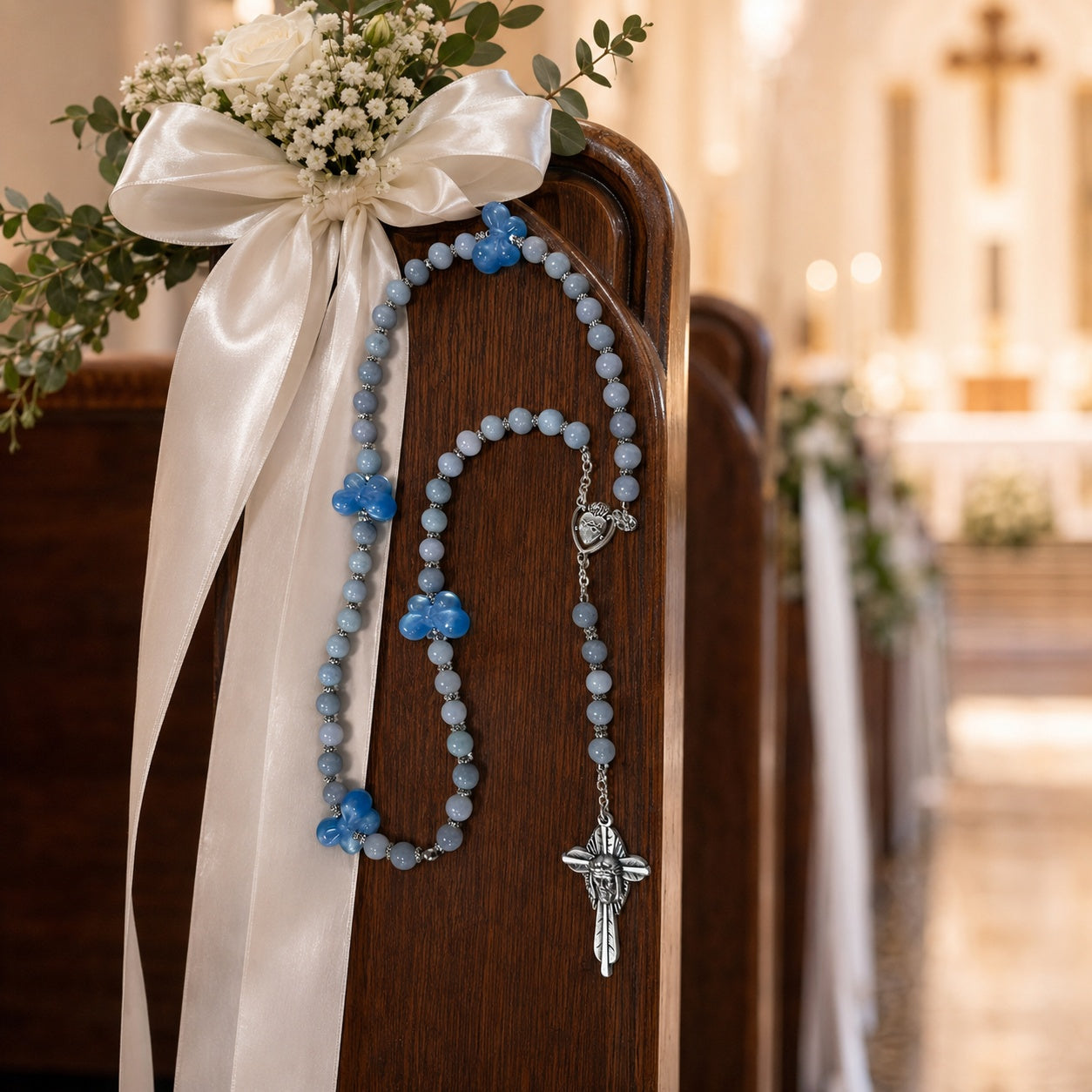 Something Blue Catholic Wedding Rosary, Bridal Bouquet Rosary, Blue Prayer Beads, Bride Gift, Marriage Keepsake