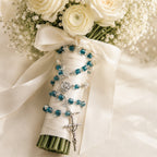 Blue Wedding Rosary Beads for Bride, Catholic Bridal Bouquet Prayer Beads with Silver Crucifix, Something Blue Wedding Gift