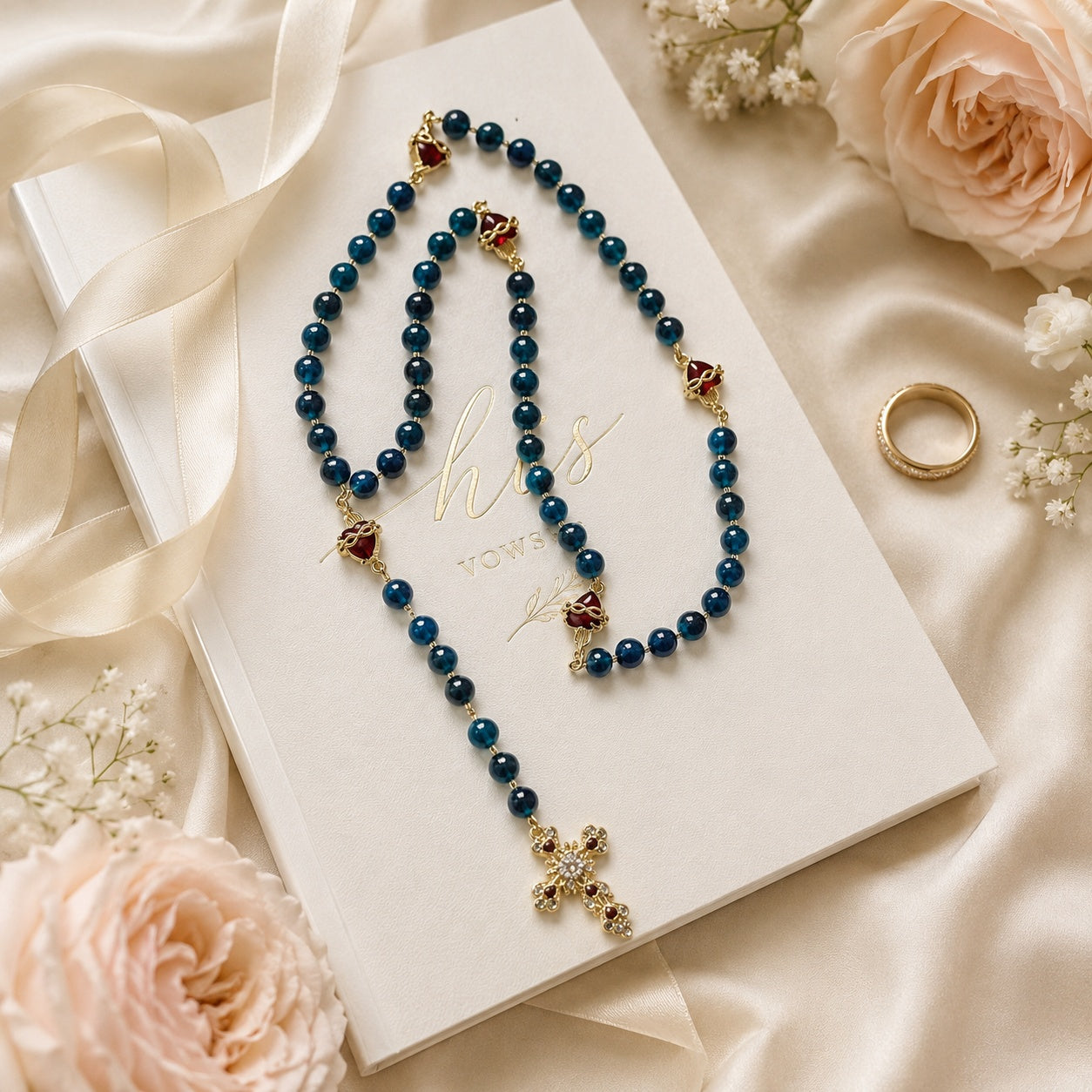 Catholic Wedding Rosary, Bridal Bouquet Rosary, Something Blue Wedding Gift, Personalized Marriage Keepsake, Bridal Prayer Beads