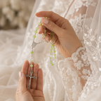 Green Wedding Rosary Beads for Bride, Catholic Bridal Bouquet Prayer Beads with Silver Crucifix, Wedding Keepsake Gift