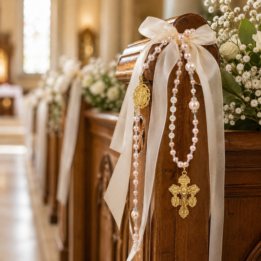 Catholic Wedding Rosary Pearl Bridal Bouquet Rosary for Bride Religious Wedding Gift Prayer Beads Keepsake